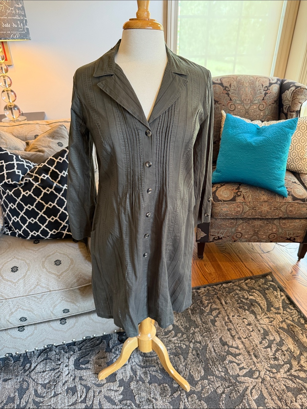 Cabi Women's Button-Front linen dress Olive Green
